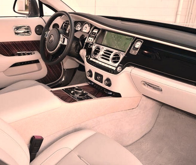 Inside of the front seat of a Rolls Royce